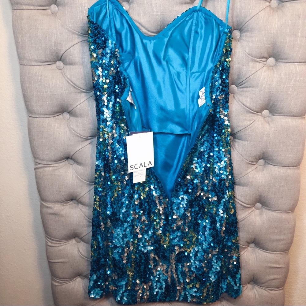 Blue short strapless dress - Picture 4 of 5
